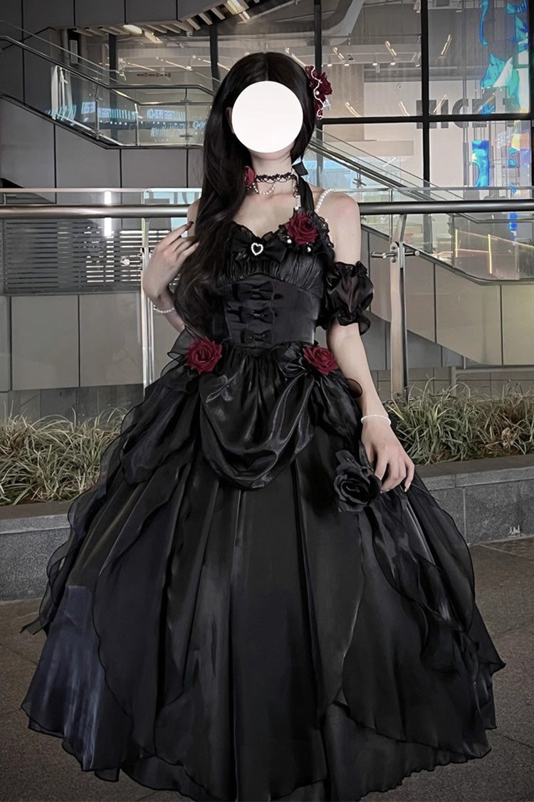 Black Cindy Rose Halterneck Sleeveless Ruffle Bowknot Gothic Elegant Lolita Jsk Dress