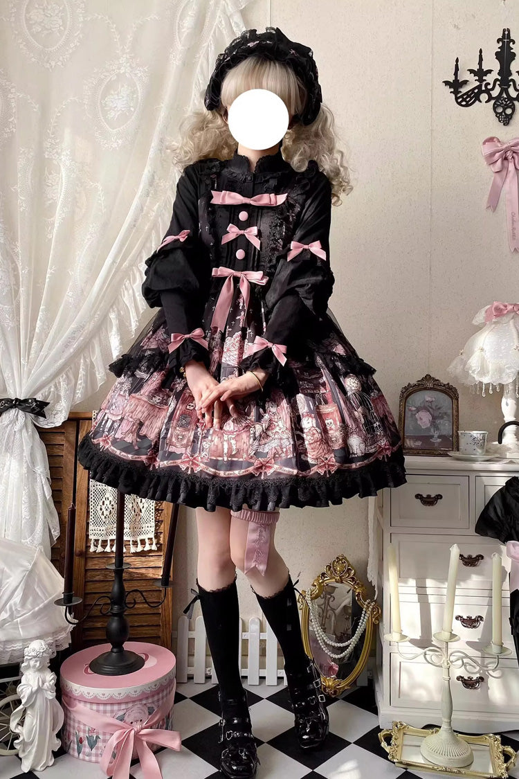 Black The Case of the Missing Lamb Print Ruffle Bowknot Lace Gothic Lolita Jsk Dress