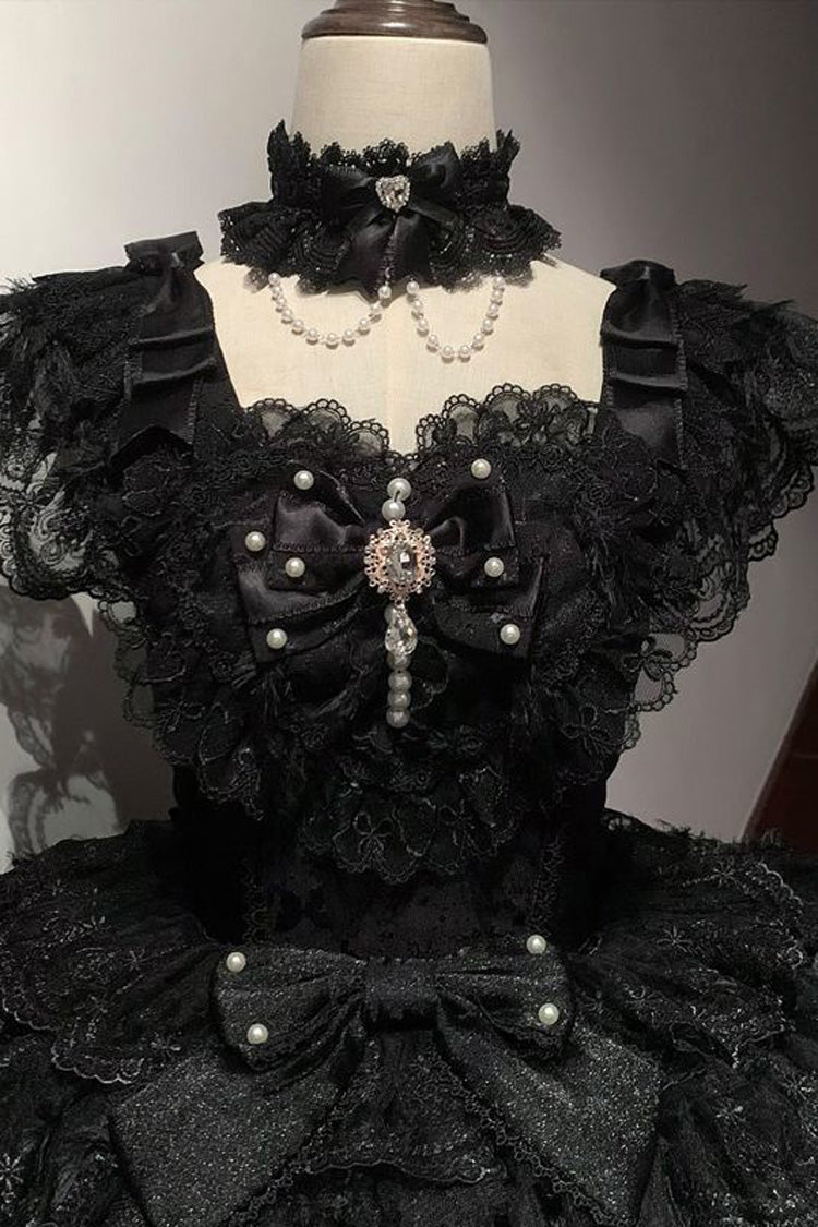 Black Ballad of Feathers Sleeveless Multi-Layered Ruffle Hanayome Bowknot Gothic Lolita Jsk Dress