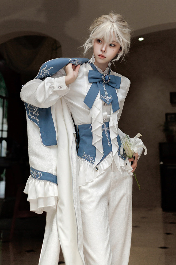 White Moonlit Paladin Prince Ruffle Embroidery Bowknot Classic Prince Handsome Ouji Lolita Set