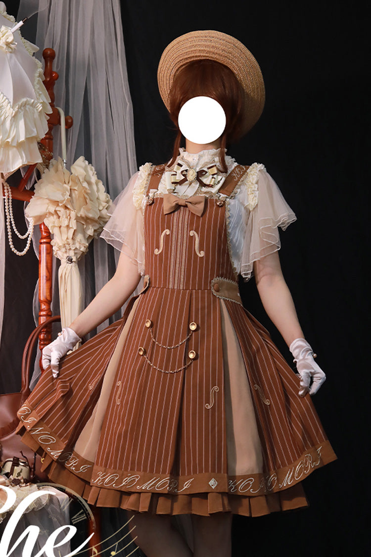 The Violin Embroidery Print Ruffle Bowknot Sweet College Style Lolita Strap Dress 2 Colors