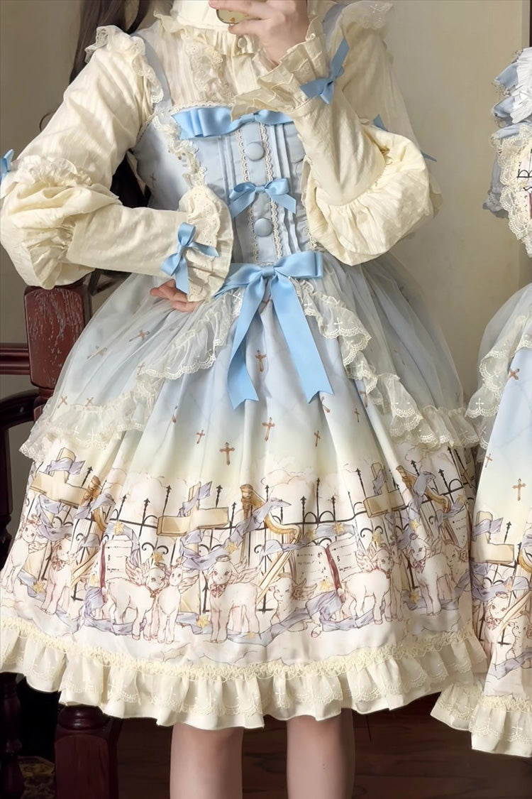 Angel Lamb Sleeveless Printed Ruffled Bow Sweet Lolita Jsk Dress 3 Colors