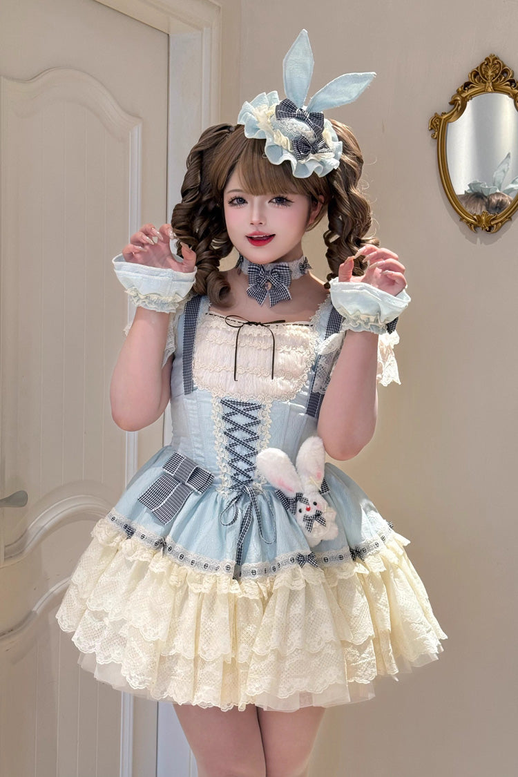 Goodnight Alice Sleeveless Ruffled Bow Lace-Up Sweet Lolita Jsk Dress 3 Colors