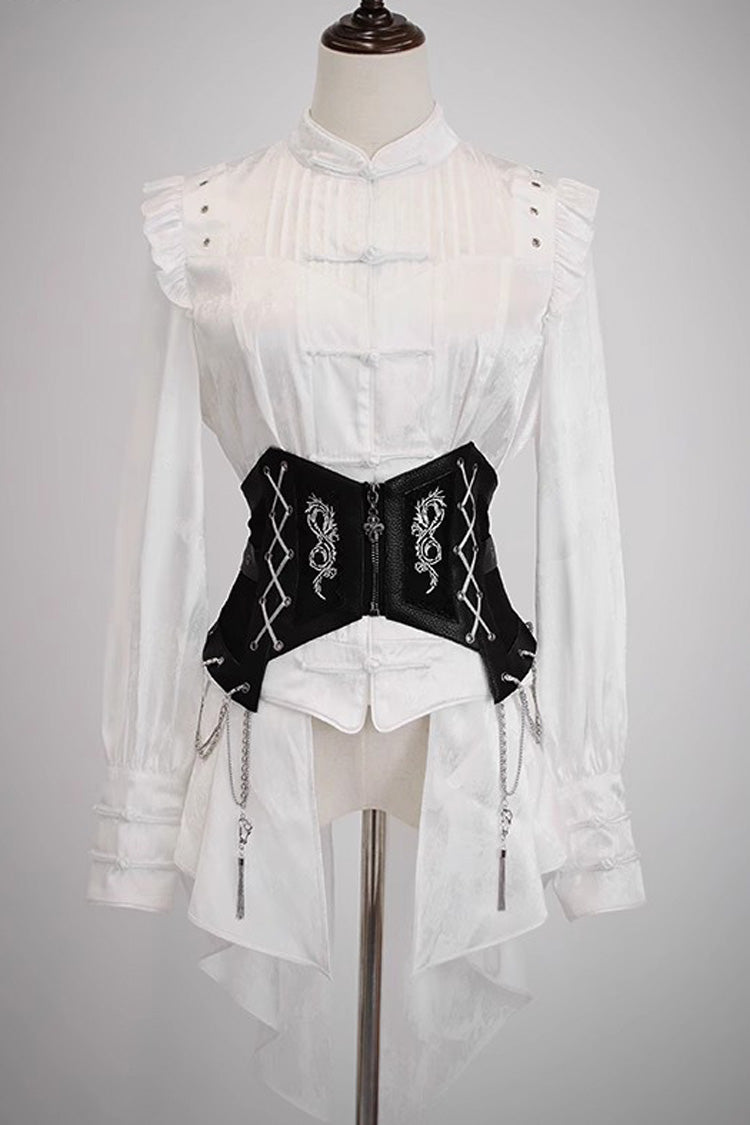 Bone Dragon Stand Collar Long Sleeves Ruffle Embroidery Ouji Fashion Classic Lolita Blouse 3 Colors