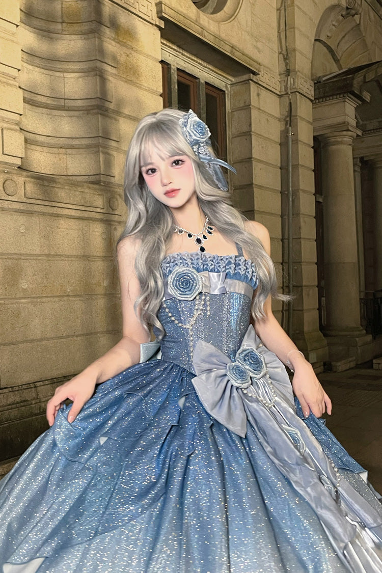 Blue Capture The Stars Hanayome Bowknot Shiny Sweet Princess Lolita Jsk Dress