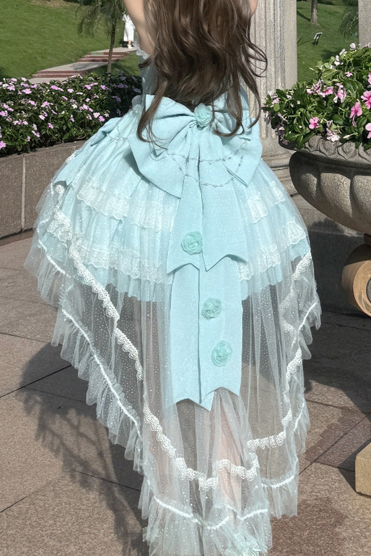 Blue Galaxy Flower Language Multi-Layered Ruffle Bowknot Sweet Lolita Tube Top Dress