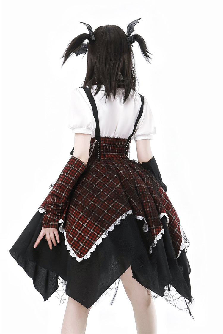 Black/Red Soul Mantra Plaid Print Irregular Sweet Lolita Strap Dress