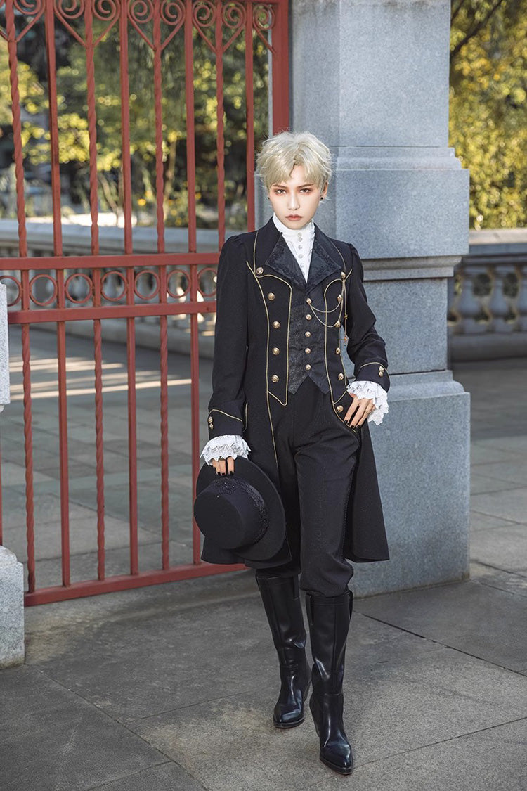 Prince Retro Immortal Black and White Rose Single Breasted Ouji Fashion Lolita Coat