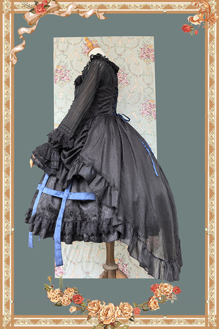 Lilith's Cage Sleeveless Print Ruffle Bowknot Lace-Up Gothic Elegant Lolita Jsk Dress 2 Colors