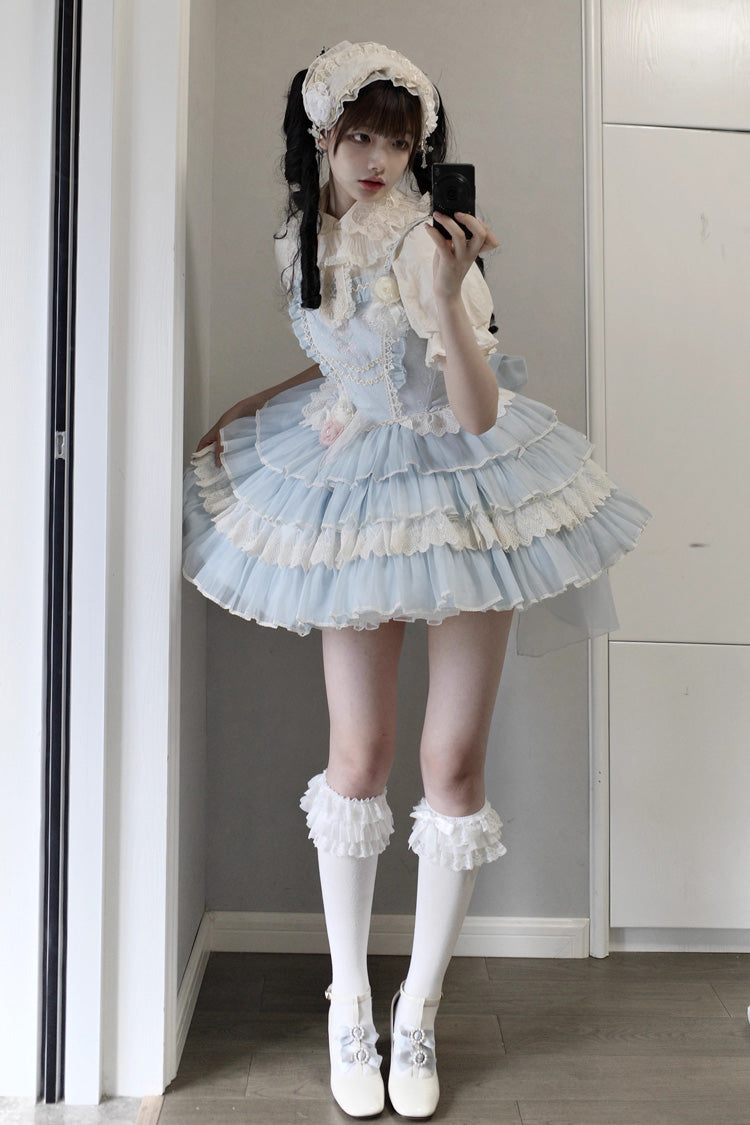 Good Night, Tulip Sleeveless Multi-Layered Ruffled Embroidered Lace Sweet Ballet Lolita Jsk Dress 2 Colors
