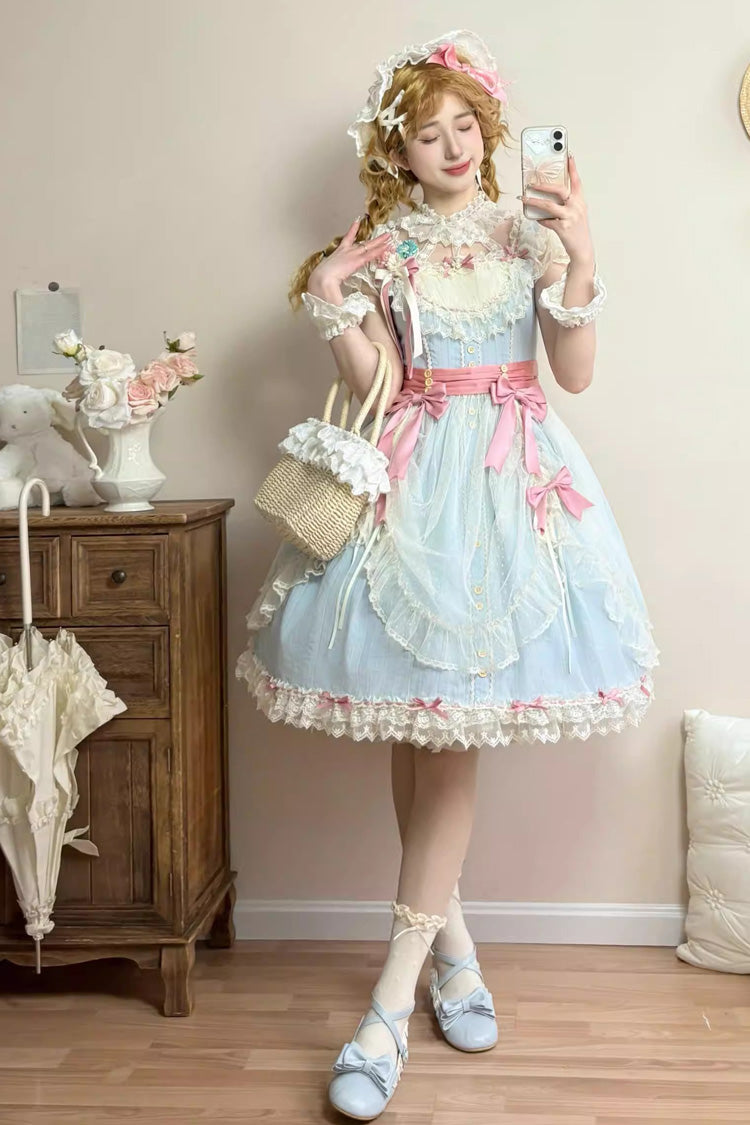 Blue Sakura's Spring Resonance Sleeveless Ruffled Bow Sweet Lolita Jsk Dress (Short Version)