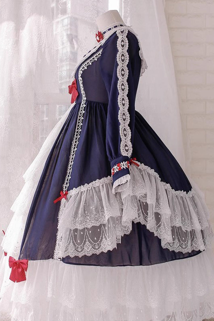 White/Blue Long Sleeves Multi-layer Ruffle Hanayome Cardigan Bowknot Sweet Princess Lolita Dress