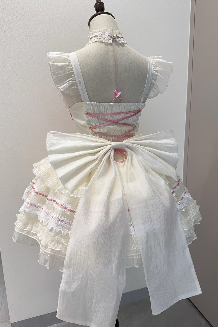 Apricot/Pink Prelude to Spring Song Sleeveless Multi-Layered Ruffle Bowknot Lace Sweet Princess Ballet Lolita Jsk Dress