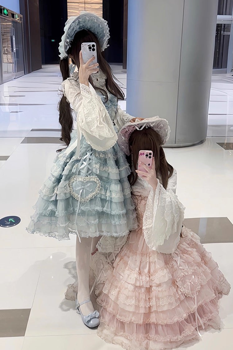 Blue Sweetheart Diary Multi-Layered Ruffle Hanayome Embroidery Bowknot Lace Sweet Lolita Jsk Dress