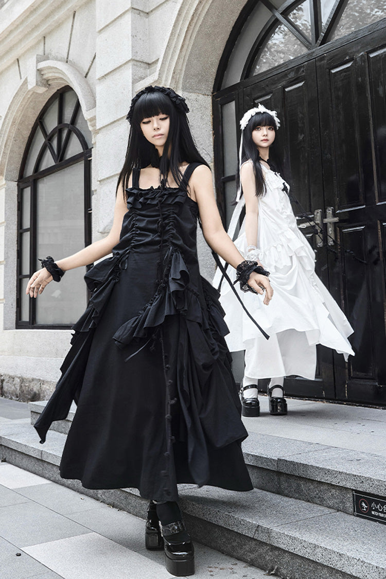White Dream Sleeveless Ruffle Gothic Lolita Strap Dress