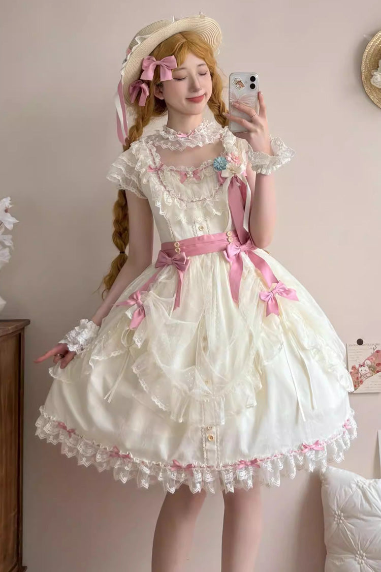 Yellow Sakura's Spring Resonance Sleeveless Ruffled Bow Sweet Lolita Jsk Dress (Short Version)