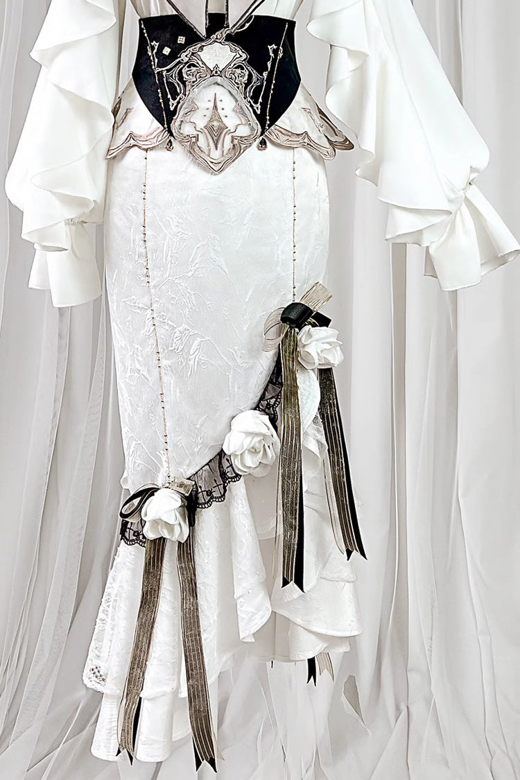 White Star Gate Palace Style Ruffle Bowknot Gothic Lolita Fishtail Skirt 2 Versions