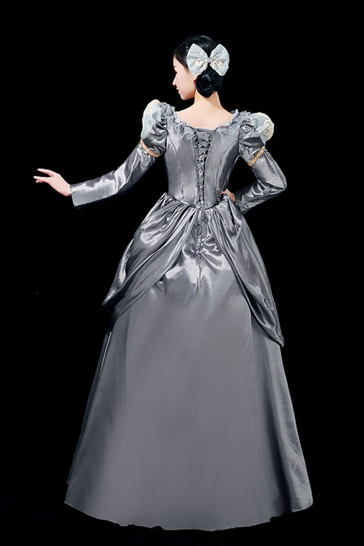 Gray Boat Neck Long Sleeves Floral Print Victorian Lolita Prom Dress