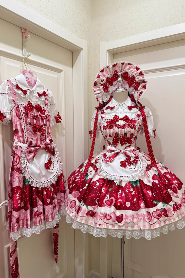 Dream to Strawberry Print Ruffle Bowknot Lace Sweet Lolita Jsk Dress 4 Colors