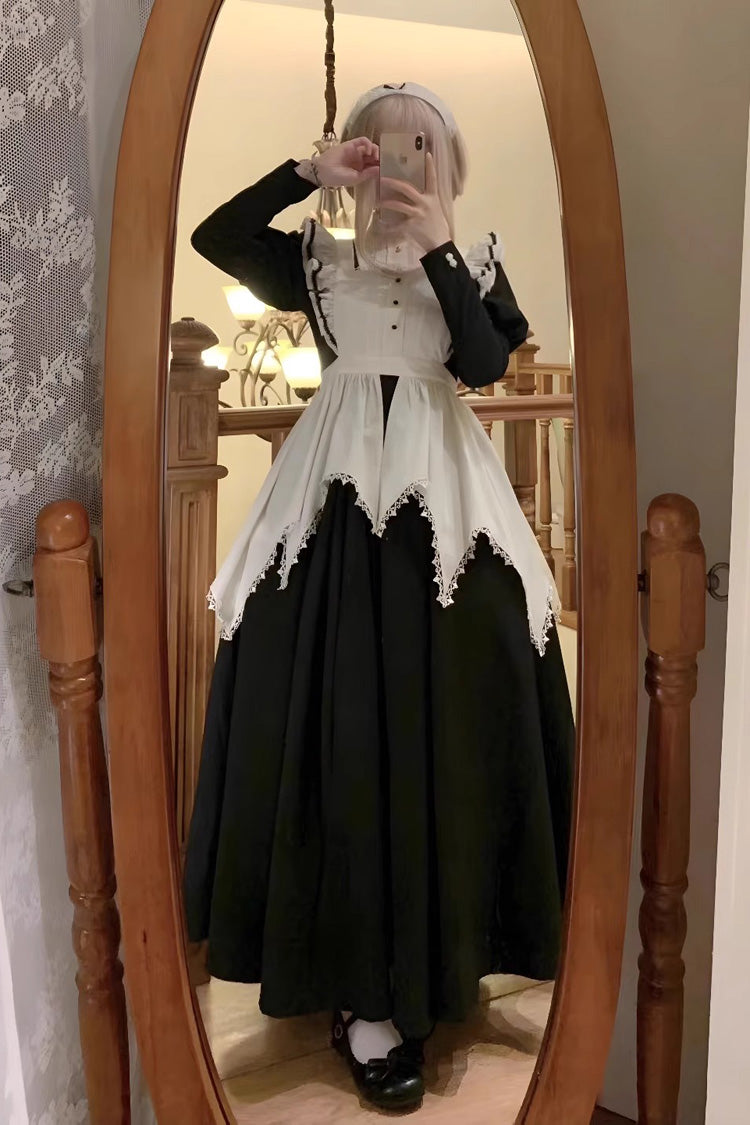 Black/White Nun Style Maid Long Puff Sleeves Slim Gothic Lolita Dress