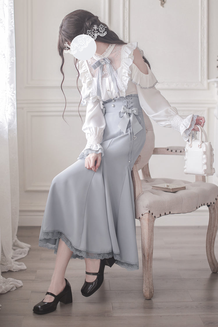 Blue Ruffle Bowknot Slim Sweet Elegant Lolita Fishtail Skirt Dress