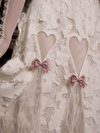 Apricot Gothic Lolita Heart Cutout Lace Dress with Pink Bows Apricot Dress