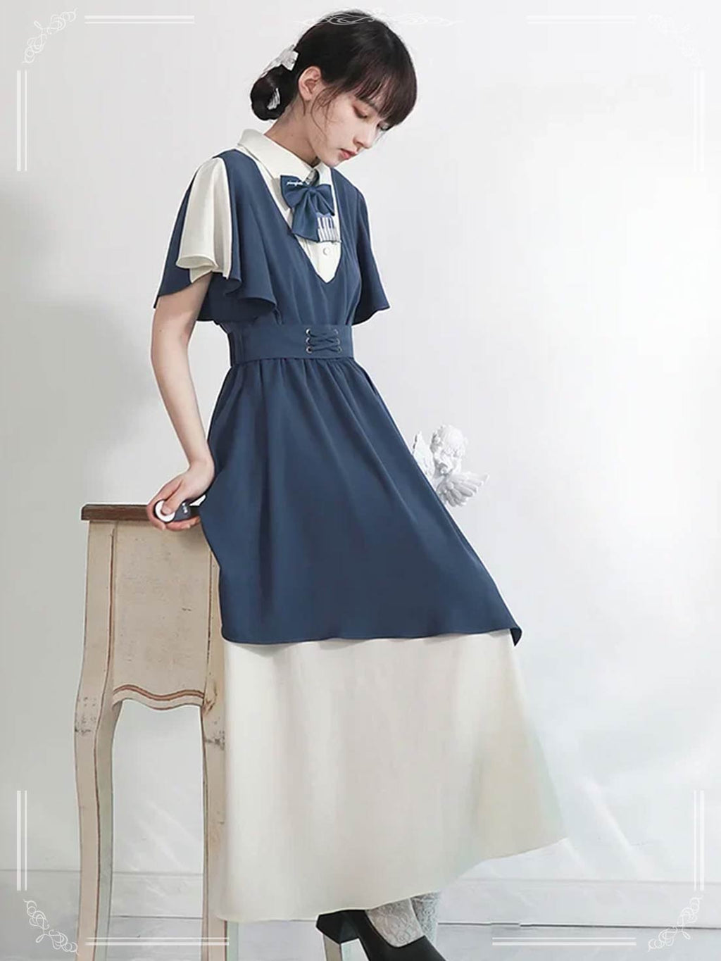 Artistic Bow Accented Layer Dress College Style Chiffon Summer and Autumn