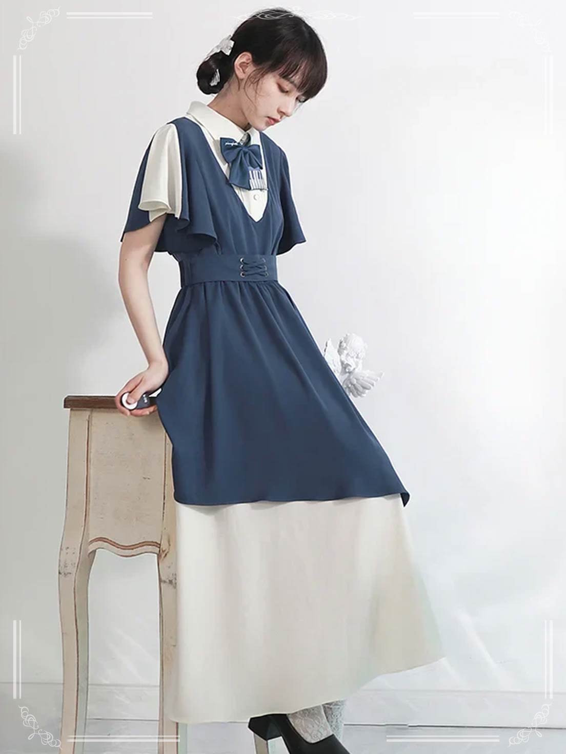 Artistic Bow Accented Layer Dress College Style Chiffon Summer and Autumn