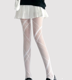 Asymmetrical Striped White Stockings Women's Thin Long Pantyhose Subculture Hot Girl Black Lolita Accessories