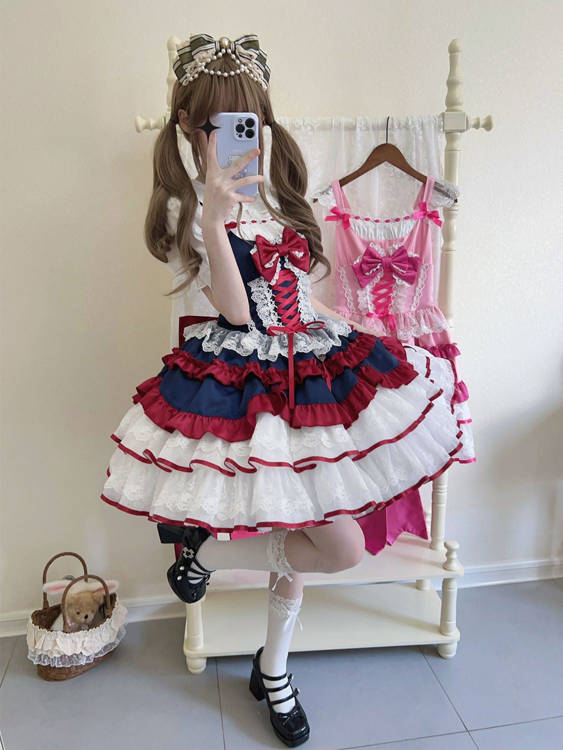 Sweet Lolita Autumn and Winter Cute JSK Short Princess Lolita Lace Dress Puff