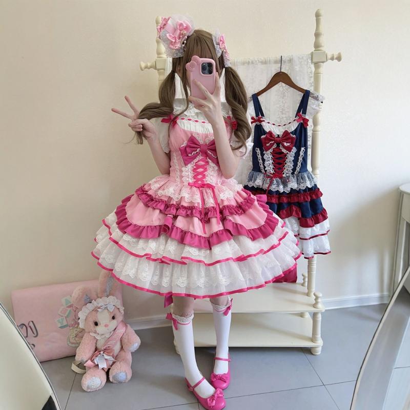 Sweet Lolita Autumn and Winter Cute JSK Short Princess Lolita Lace Dress Puff