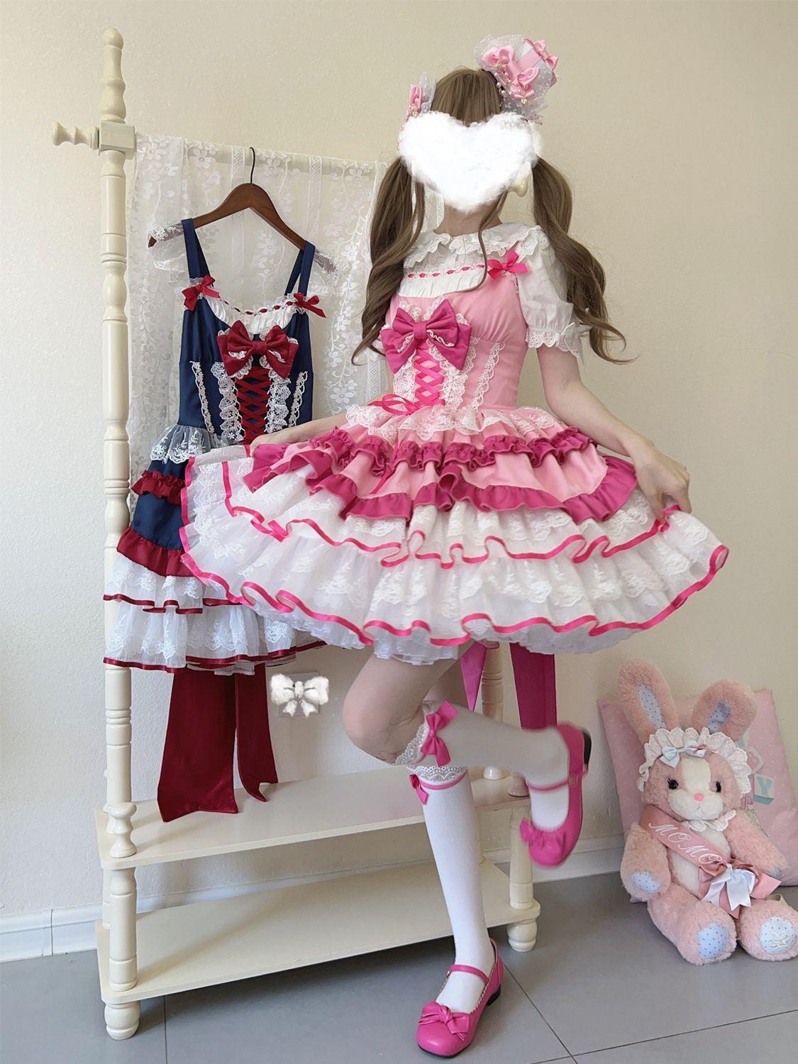 Sweet Lolita Autumn and Winter Cute JSK Short Princess Lolita Lace Dress Puff