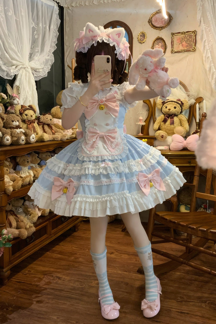 Blue Meowling Sweet Maid Sleeveless Multi-Layered Ruffle Bowknot Lace Sweet Princess Lolita Jsk Dress