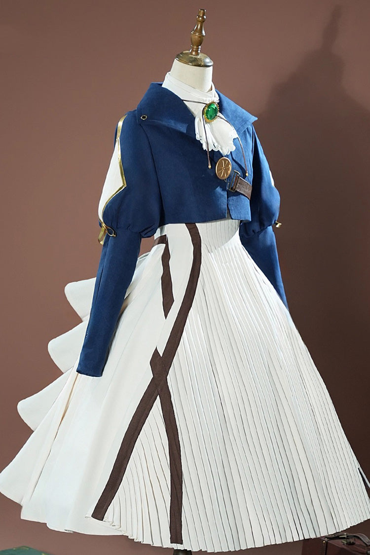 Blue/White Violet Evergarden Violet Cosplay Long Sleeves Cardigan Sweet Lolita Dress Set
