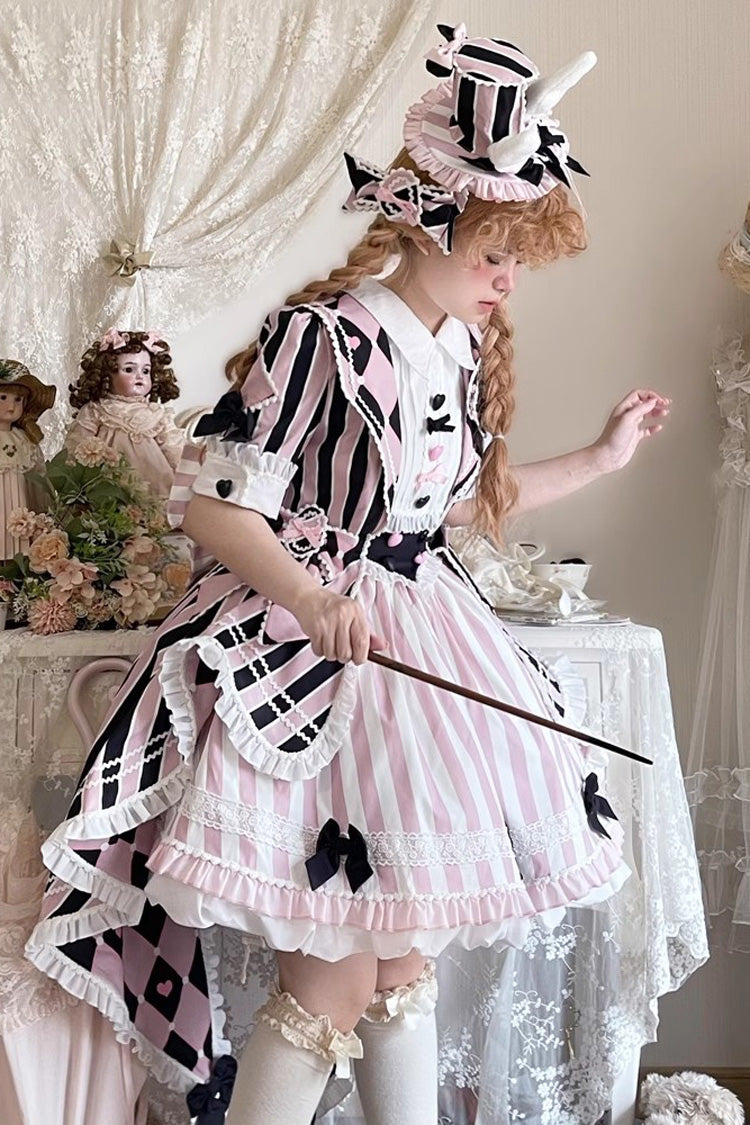 Black/Pink Short Sleeves Weird Theater Print Ruffle Bowknot Sweet Lolita Dress