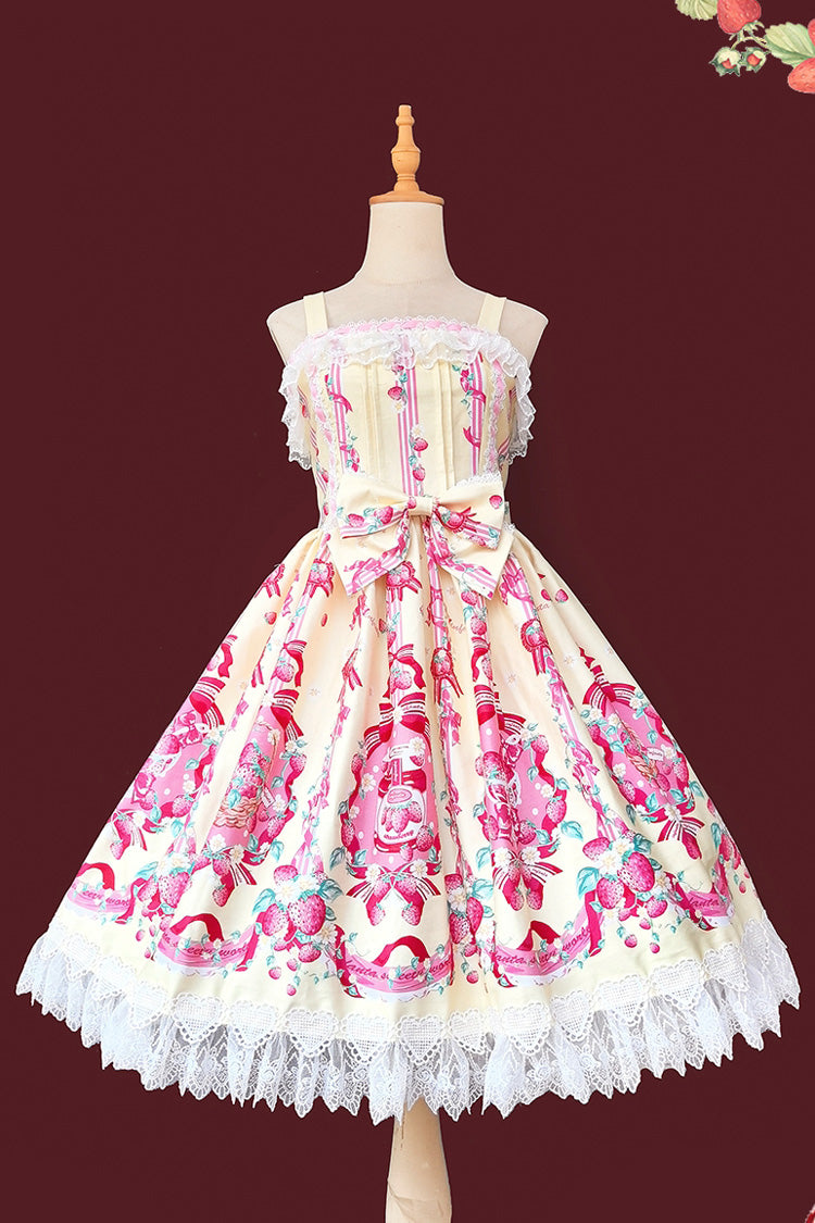 Strawberry Chef Sleeveless Print Bowknot Lace Sweet Lolita Jsk Dress 4 Colors