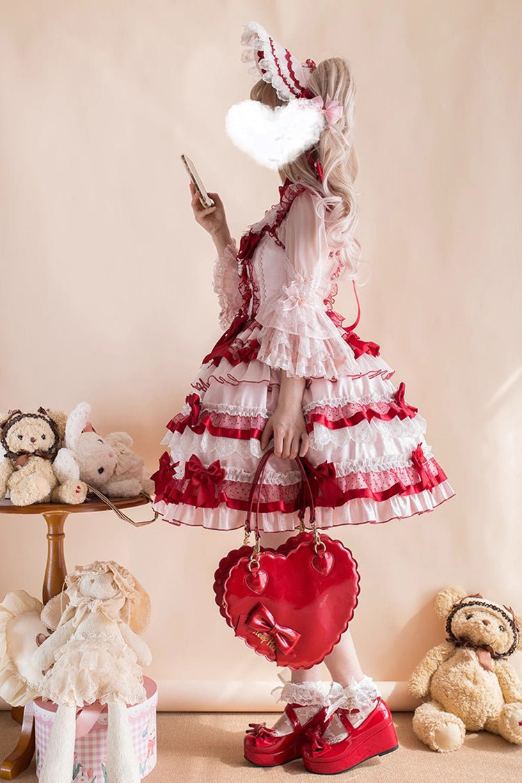 Red Ribbon Berries Sleeveless Multi-Layered Ruffle Bowknot Lace Sweet Lolita Jsk Dress