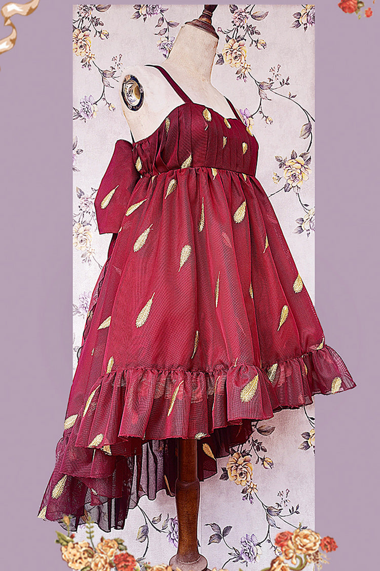 Feather Snowflake Embroidery Print Sleeveless Ruffle Bowknot Sweet Lolita Jsk Dress 3 Colors