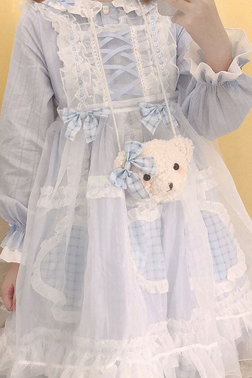Lapel Collar Bowknot Long Sleeves Love Pockets Decoration Multi-Layer Ruffled Sweet Lolita OP Dress 2 Colors