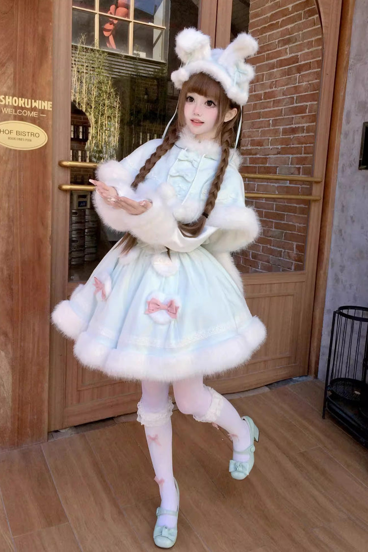 Sweet Dream Bunny Furry Bowknot Sweet Lolita Dress 2 Colors and 2 Versions