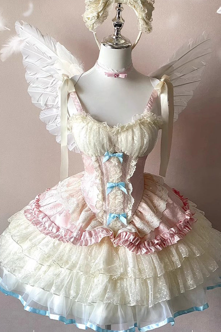 Pink Dream Girl Multi-Layered Ruffle Bowknot Lace Ballet Sweet Lolita Dress