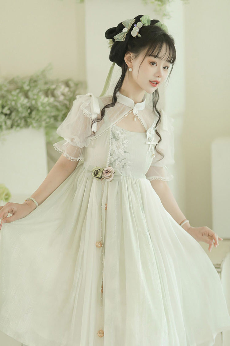 Mint Green Sleeveless Lily Embroidery Cute Lolita Jsk Dress