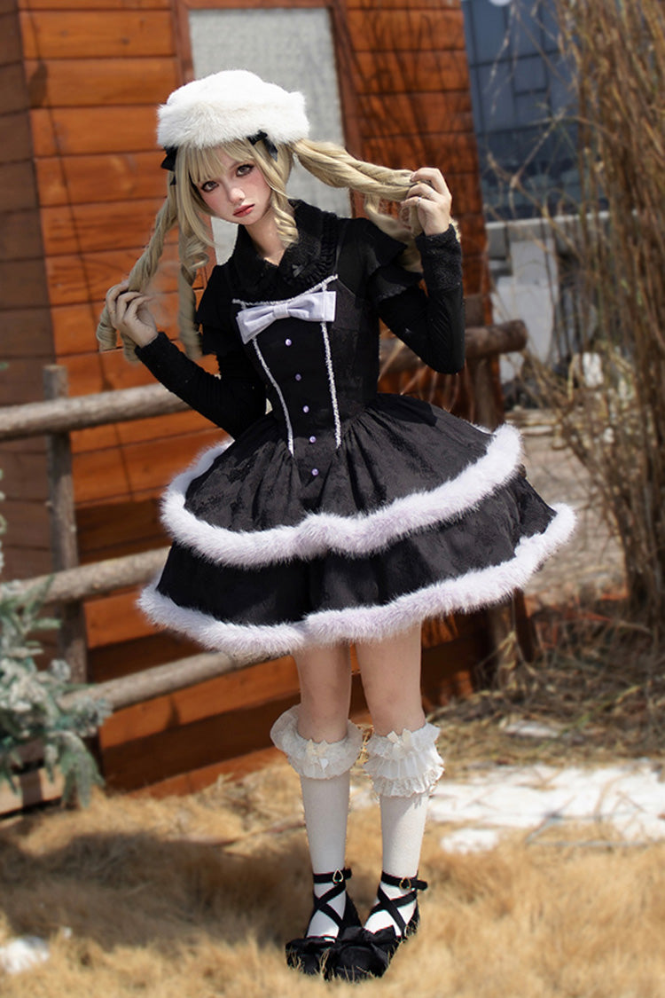 Winter's Wish Double-Layered Jacquard Bowknot Furry Sweet Lolita Jsk Dress 2 Colors