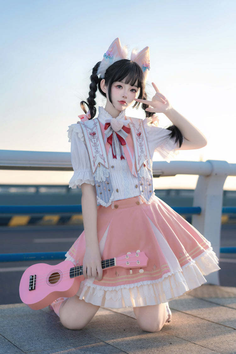 Pink Messenger of Heaven Ruffle Sweet Princess Lolita Skirt