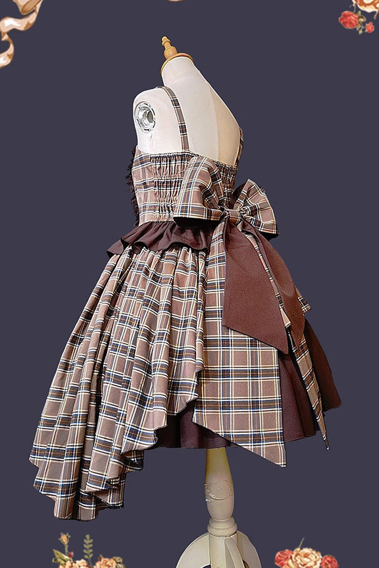 Multi-Color Triple-Layered Print Bowknot Lace Asymmetric Classic Vintage Lolita Dress 5 Colors