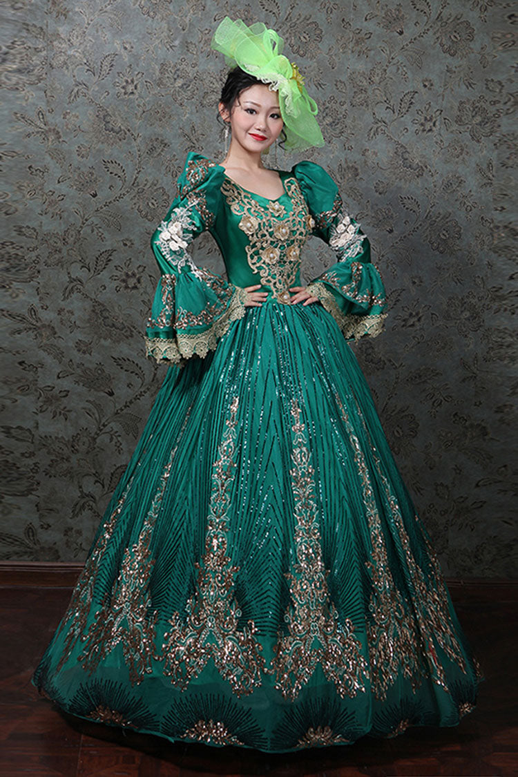 Hime Sleeves High Waisted Three Dimensional Hollow Embroidery Floral Print Ruffled Multi-Layer Victorian Lolita Prom Dress