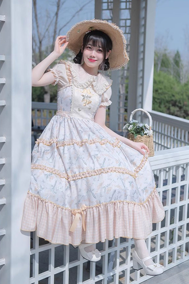Multi-Color Midsummer Print Ruffle Embroidery Sweet Lolita Jsk Dress