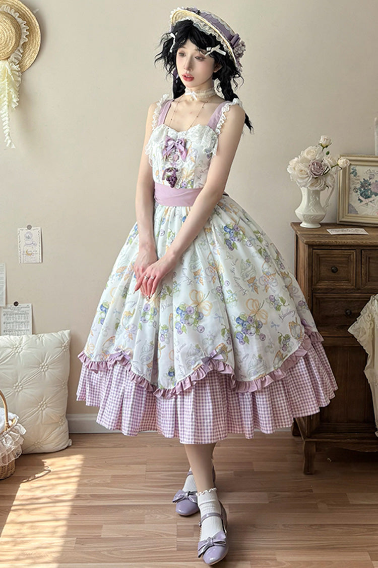 Blueberry Early Summer Sleeveless Print Ruffle Bowknot Sweet Lolita Jsk Dress 2 Colors