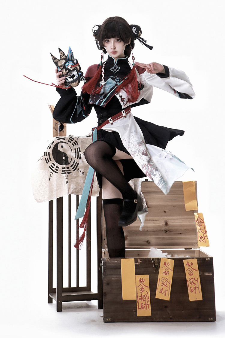 Multi-Color Walking With The Demon Print Asymmetric Gothic Chinese Style Ouji Lolita Skirt