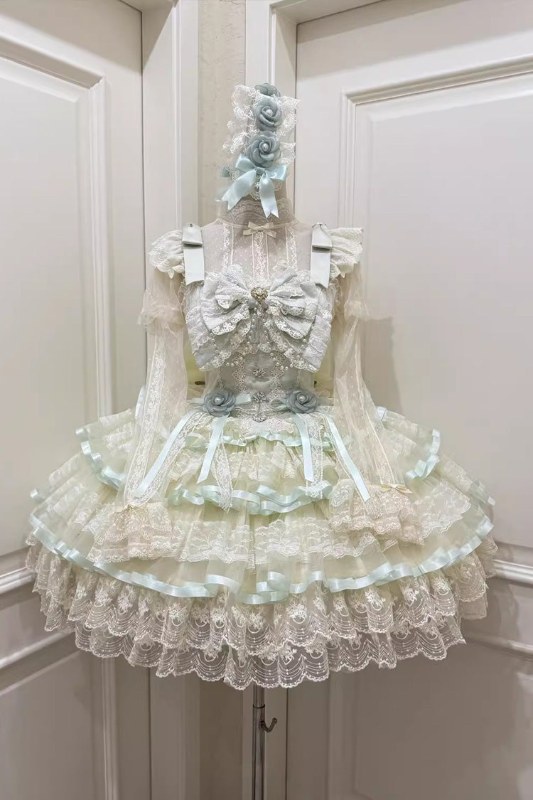 Green Rose Feather Waltz Sleeveless Triple-Layered Ruffle Bowknot Lace Sweet Ballet Lolita Jsk Dress